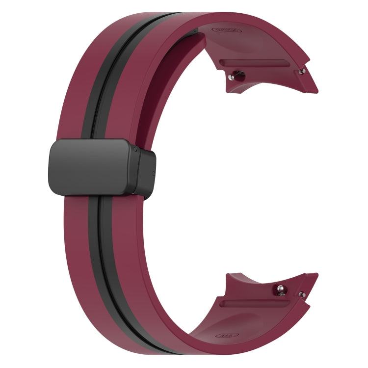 For Samsung Galaxy Watch 4 Classic 42mm Folding Magnetic Clasp Silicone Watch Band(Wine Red+Black) by bashfashion
