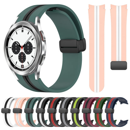 For Samsung Galaxy Watch 4 Classic 42mm Folding Magnetic Clasp Silicone Watch Band(Olive Green+Black) by bashfashion