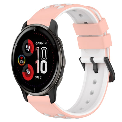 For Garmin Venu 2 Plus 20mm Two-Color Porous Silicone Watch Band(Pink+White) by bashfashion