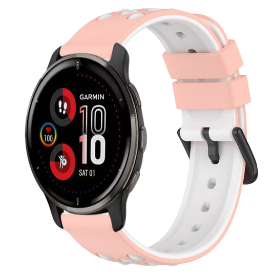 For Garmin Venu 2 Plus 20mm Two-Color Porous Silicone Watch Band(Pink+White) by bashfashion