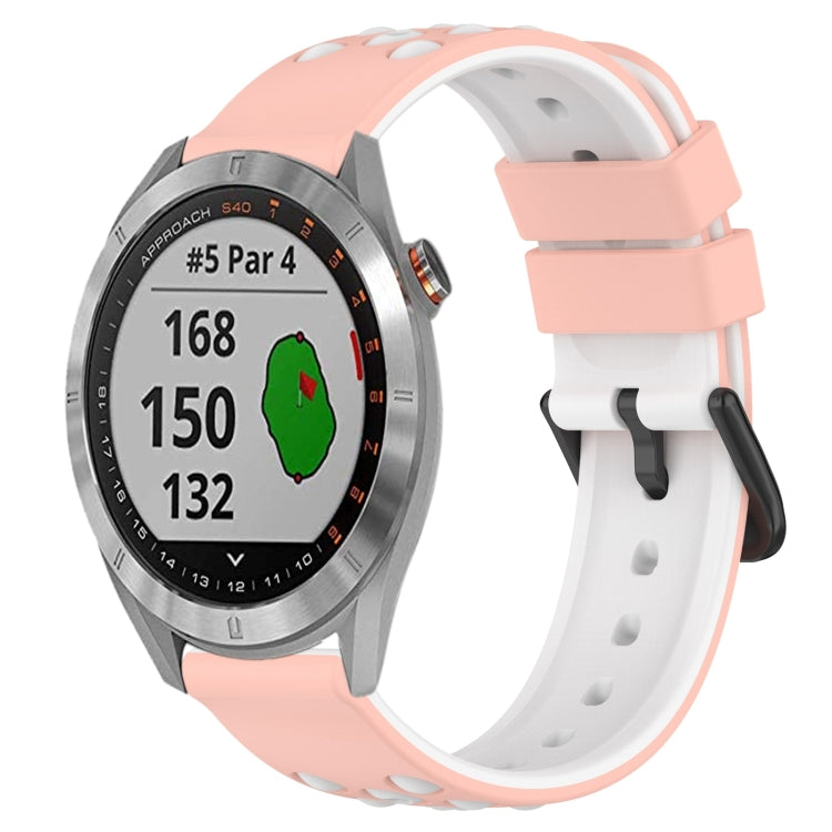 For Garmin Approach S40 20mm Two-Color Porous Silicone Watch Band(Pink+White) by bashfashion