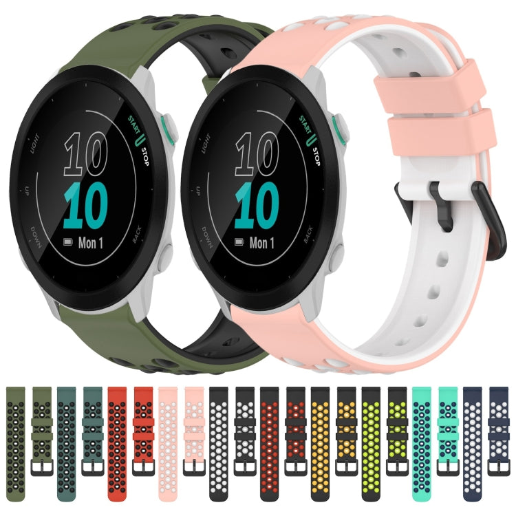 For Garmin Forerunner 55 20mm Two-Color Porous Silicone Watch Band(Pink+White) by bashfashion