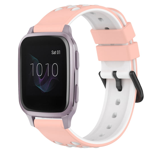 For Garmin Venu SQ 20mm Two-Color Porous Silicone Watch Band(Pink+White) by bashfashion