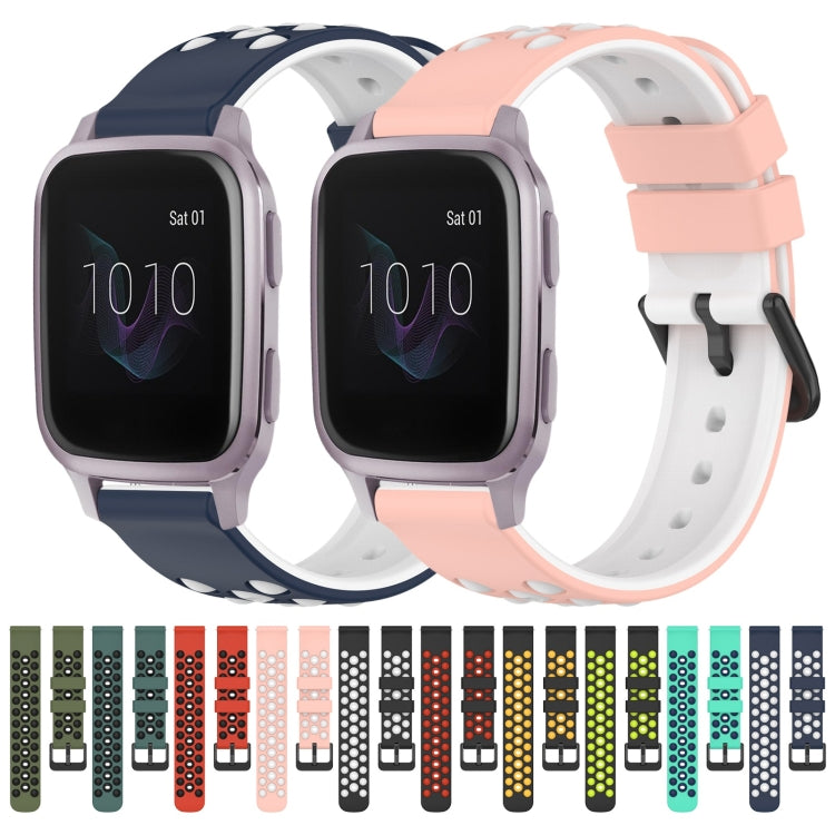 For Garmin Venu SQ 20mm Two-Color Porous Silicone Watch Band(Pink+White) by bashfashion