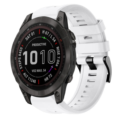 For Garmin Fenix 7 Metal Buckle Solid Color Silicone Watch Band(White) by bashfashion