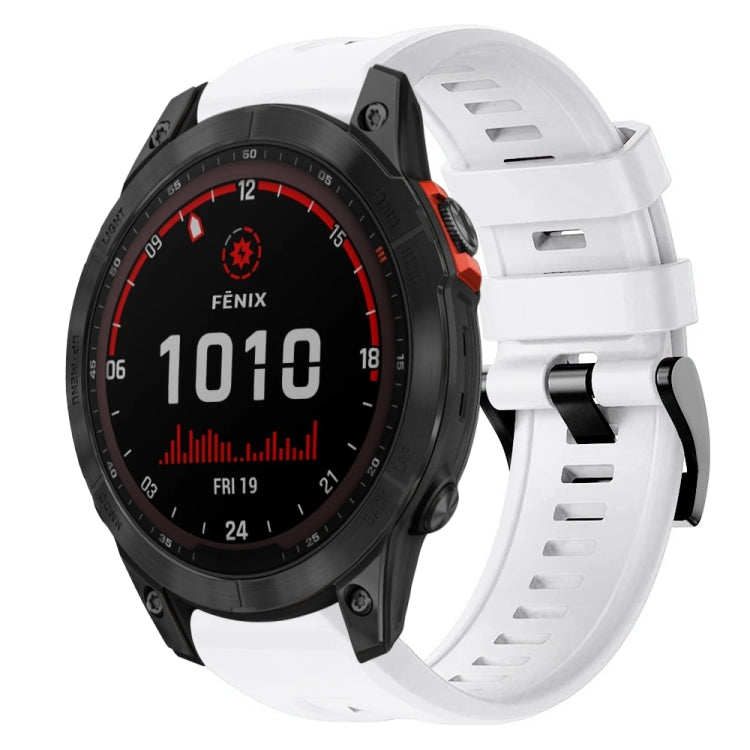 For Garmin Fenix 7 Solar Metal Buckle Solid Color Silicone Watch Band(White) by bashfashion