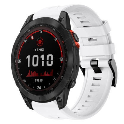 For Garmin Fenix 7 Solar Metal Buckle Solid Color Silicone Watch Band(White) by bashfashion