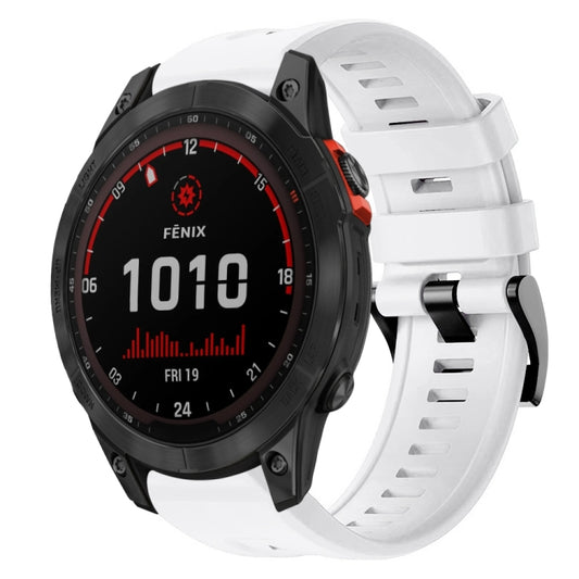For Garmin Fenix 7 Solar Metal Buckle Solid Color Silicone Watch Band(White) by bashfashion