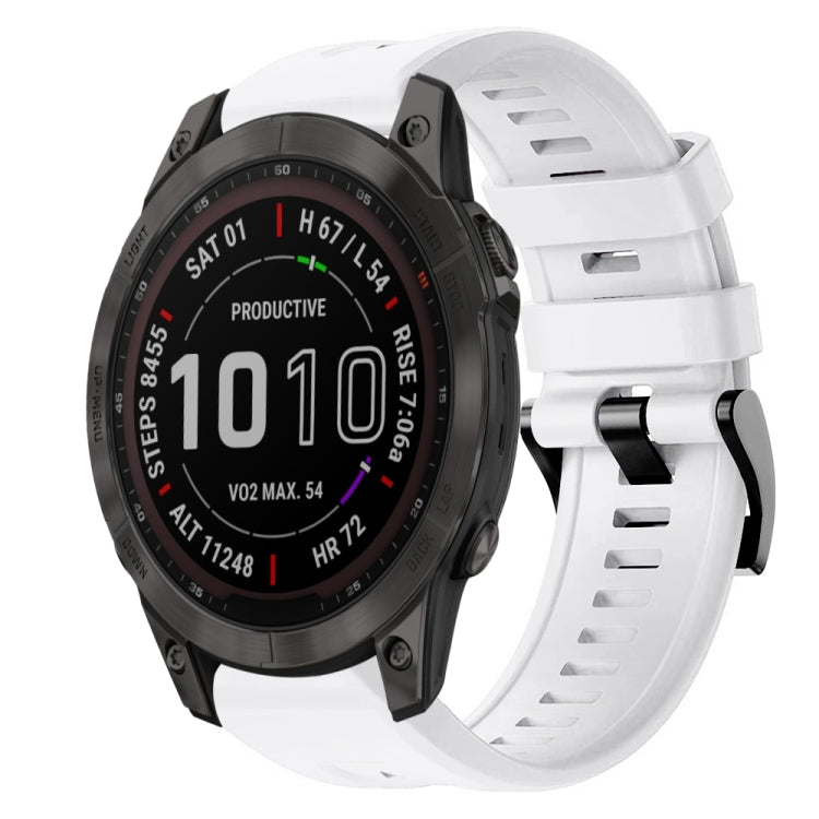 For Garmin Fenix 7 Sapphire Solar Metal Buckle Solid Color Silicone Watch Band(White) by bashfashion