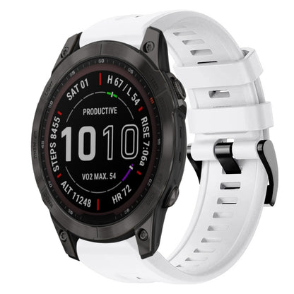 For Garmin Fenix 7 Sapphire Solar Metal Buckle Solid Color Silicone Watch Band(White) by bashfashion
