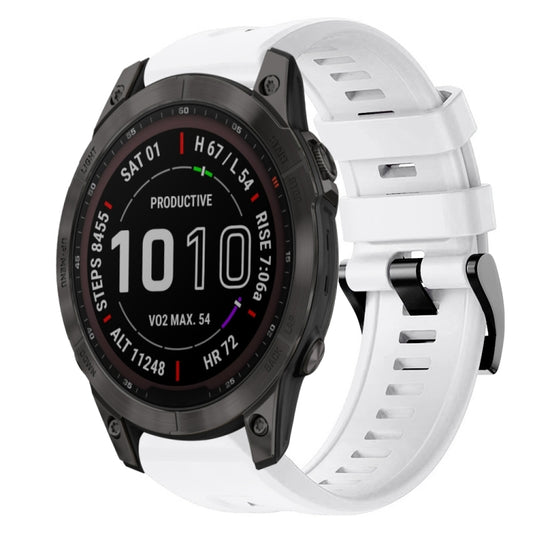 For Garmin Fenix 7 Sapphire Solar Metal Buckle Solid Color Silicone Watch Band(White) by bashfashion