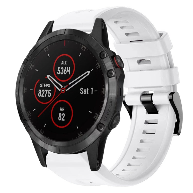 For Garmin Fenix 5 plus Metal Buckle Solid Color Silicone Watch Band(White) by bashfashion