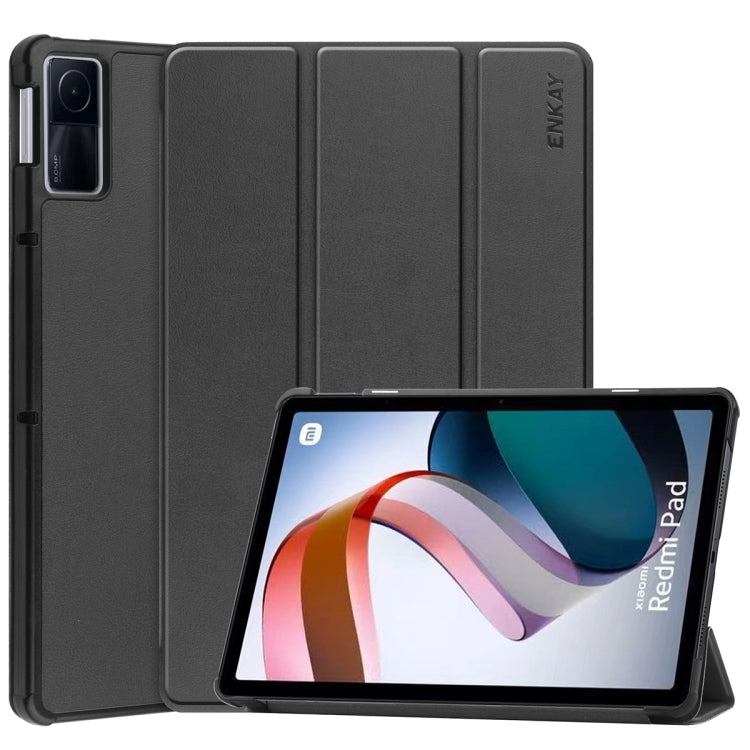 For Xiaomi Redmi Pad 10.61 inch ENKAY Tri-fold Custer Texture Leather Stand Smart Case(Black) by ENKAY