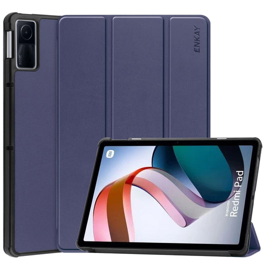 For Xiaomi Redmi Pad 10.61 inch ENKAY Tri-fold Custer Texture Leather Stand Smart Case(Dark Blue) by ENKAY