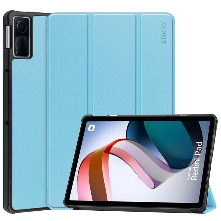 For Xiaomi Redmi Pad 10.61 inch ENKAY Tri-fold Custer Texture Leather Stand Smart Case(Light Blue) by ENKAY