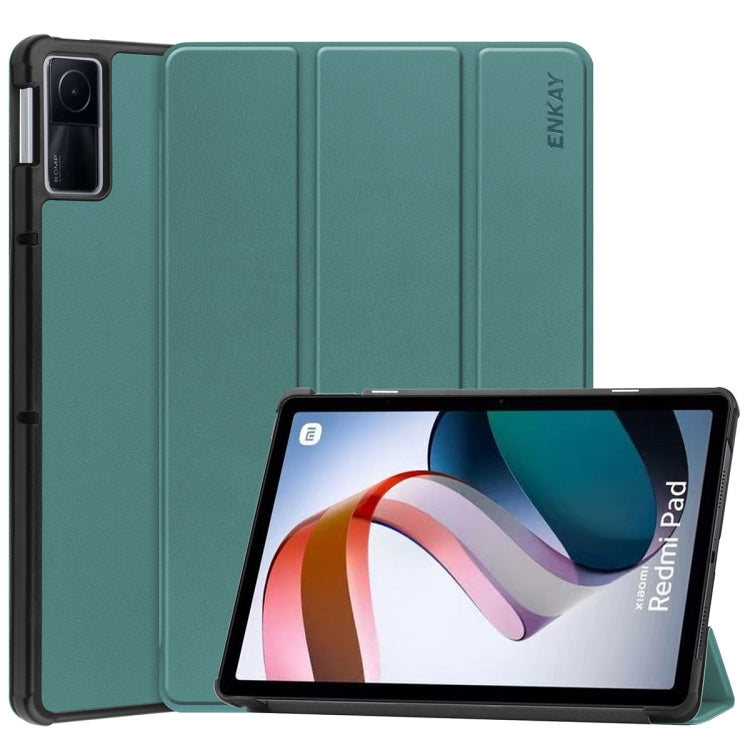 For Xiaomi Redmi Pad 10.61 inch ENKAY Tri-fold Custer Texture Leather Stand Smart Case(Dark Green) by ENKAY