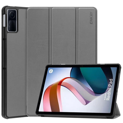 For Xiaomi Redmi Pad 10.61 inch ENKAY Tri-fold Custer Texture Leather Stand Smart Case(Grey) by ENKAY