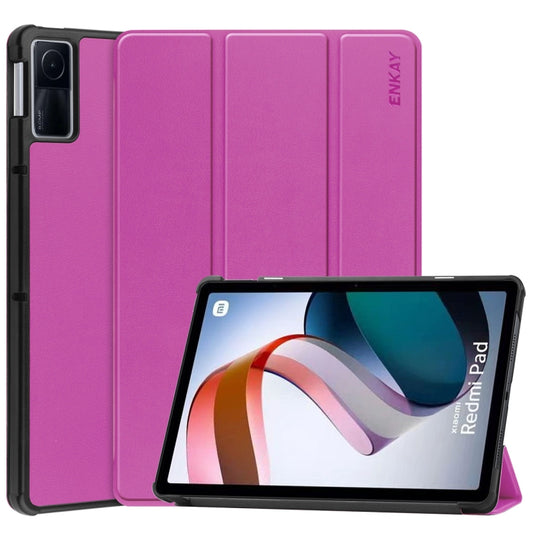 For Xiaomi Redmi Pad 10.61 inch ENKAY Tri-fold Custer Texture Leather Stand Smart Case(Purple) by ENKAY