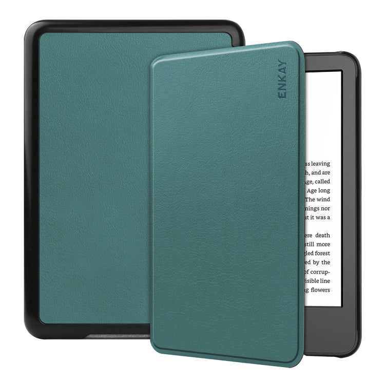 For Amazon Kindle 2022 Gen11 ENKAY Custer Texture Leather Smart Case(Dark Green) by ENKAY