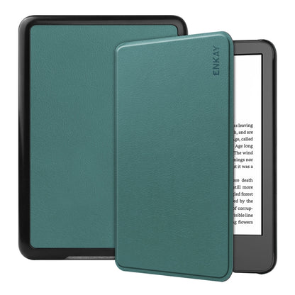 For Amazon Kindle 2022 Gen11 ENKAY Custer Texture Leather Smart Case(Dark Green) by ENKAY