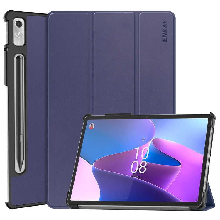 For Lenovo Tab P11 Pro Gen2 11.2 inch 2022 ENKAY Tri-fold Custer Texture Leather Stand Smart Case(Dark Blue) by ENKAY