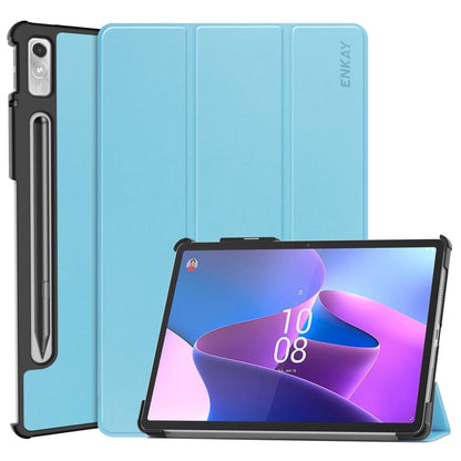 For Lenovo Tab P11 Pro Gen2 11.2 inch 2022 ENKAY Tri-fold Custer Texture Leather Stand Smart Case(Light Blue) by ENKAY