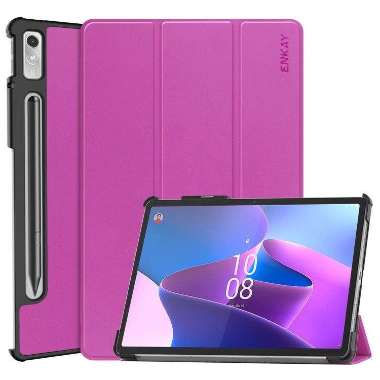 For Lenovo Tab P11 Pro Gen2 11.2 inch 2022 ENKAY Tri-fold Custer Texture Leather Stand Smart Case(Purple) by ENKAY