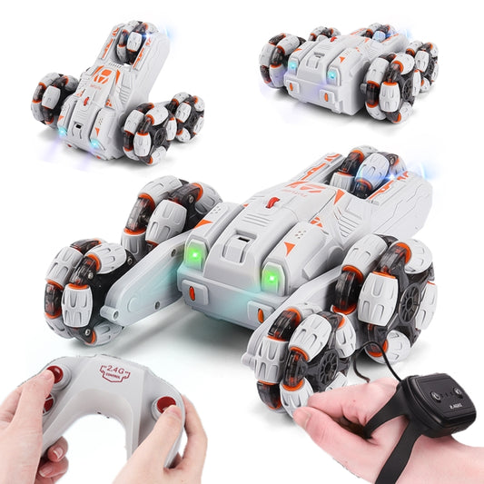 MoFun Five-wheeled Stunt Car 360-degree Swing Arm 2.4G Multifunctional RC Car, specifications:Double control(Grey) by MoFun