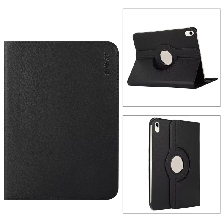 For iPad 2025 / 2022 ENKAY Hat-Prince 360 Degree Rotation Litchi Leather Smart Tablet Case(Black) by ENKAY