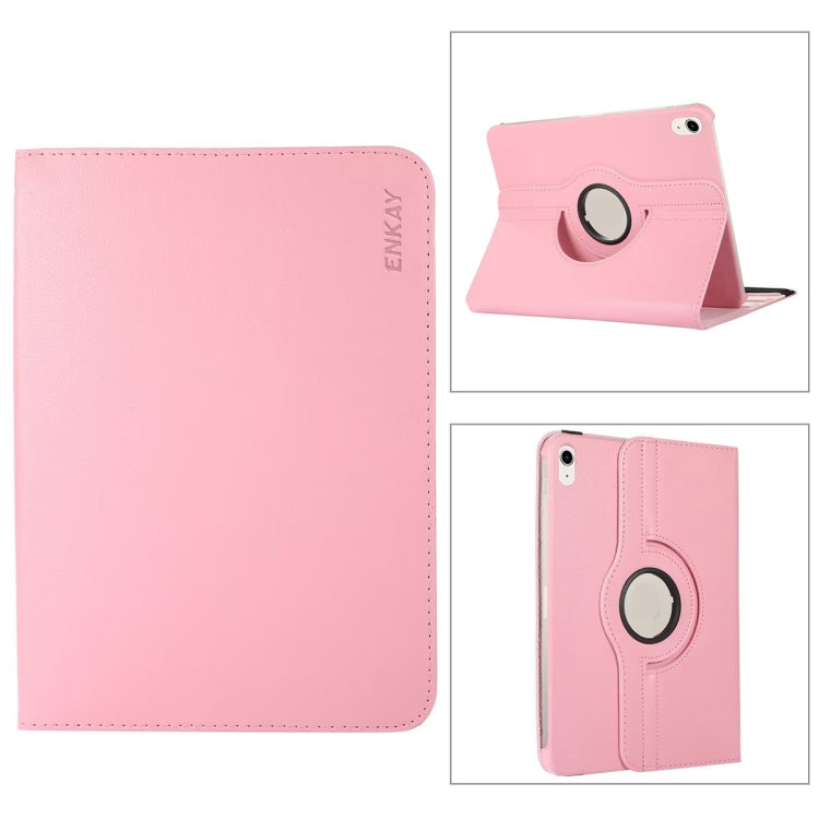 For iPad 2025 / 2022 ENKAY Hat-Prince 360 Degree Rotation Litchi Leather Smart Tablet Case(Pink) by ENKAY
