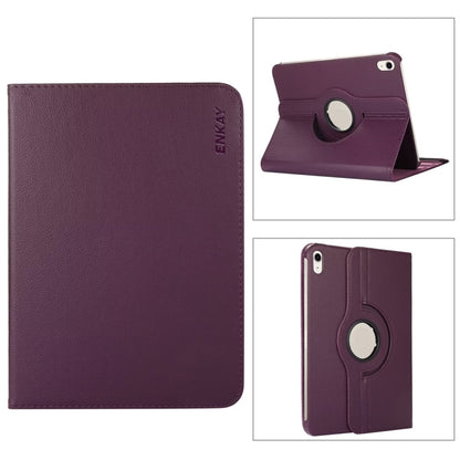 For iPad 2025 / 2022 ENKAY Hat-Prince 360 Degree Rotation Litchi Leather Smart Tablet Case(Dark Purple) by ENKAY