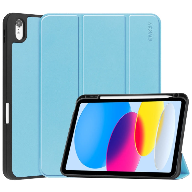 For iPad 2025 / 2022 ENKAY TPU Back Cover Smart Leather Stand Tablet Case with Pen Slot(Light Blue) by ENKAY