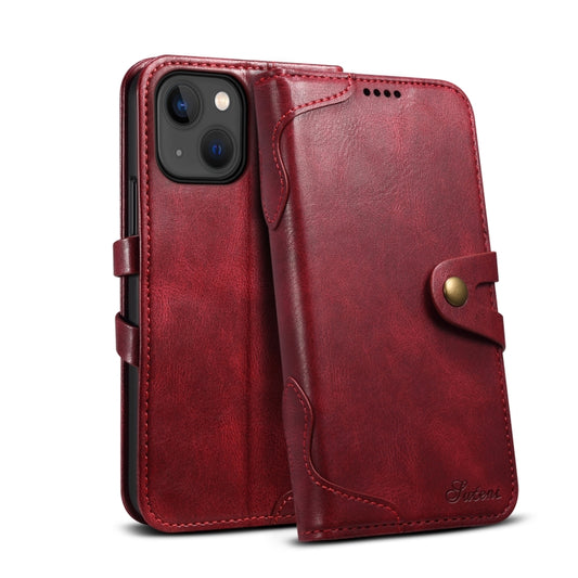 Suteni Calf Texture Buckle Wallet Leather Phone Case For iPhone 14(Red) by Suteni