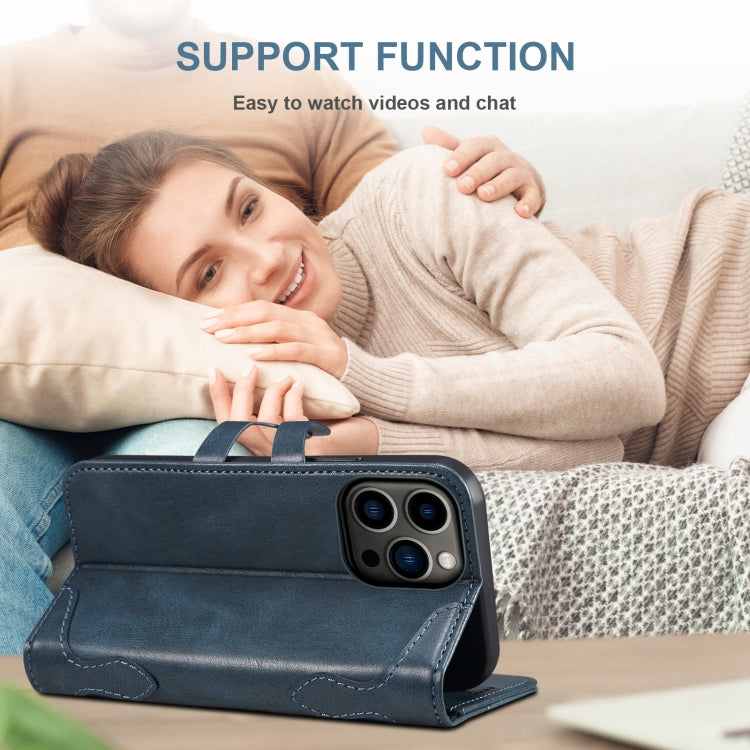 Suteni Calf Texture Buckle Wallet Leather Phone Case For iPhone 14 Pro(Blue) by Suteni