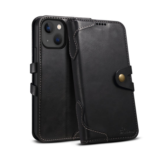 Suteni Calf Texture Buckle Wallet Leather Phone Case For iPhone 14 Plus(Black) by Suteni