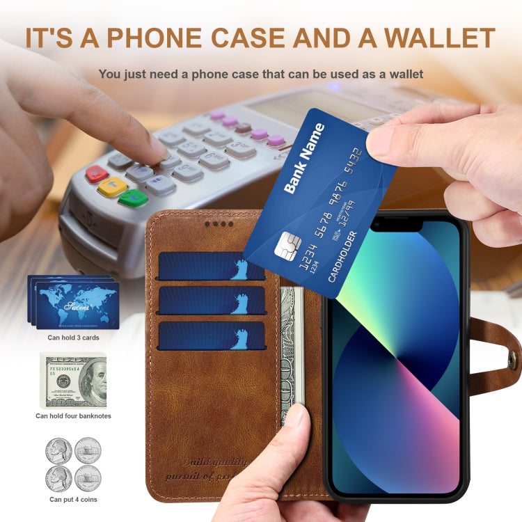 Suteni Calf Texture Buckle Wallet Leather Phone Case For iPhone 14 Plus(Brown) by Suteni