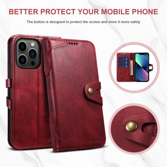 Suteni Calf Texture Buckle Wallet Leather Phone Case For iPhone 14 Plus(Red) by Suteni