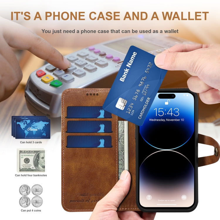 Suteni Calf Texture Buckle Wallet Leather Phone Case For iPhone 14 Pro Max(Brown) by Suteni