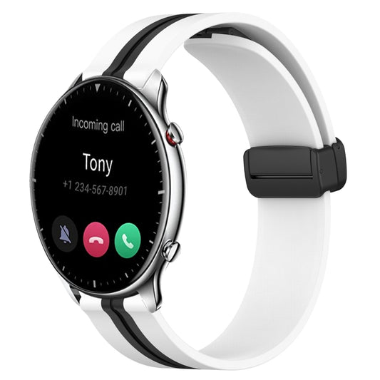 For Amazfit GTR 2 22mm Folding Magnetic Clasp Silicone Watch Band(White+Black) by bashfashion