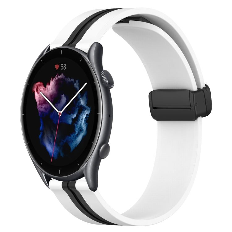 For Amazfit 3 22mm Folding Magnetic Clasp Silicone Watch Band(White+Black) by bashfashion