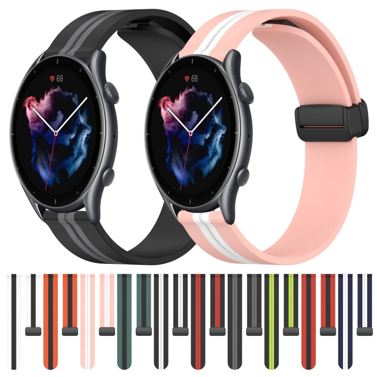 For Amazfit 3 22mm Folding Magnetic Clasp Silicone Watch Band(White+Black) by bashfashion