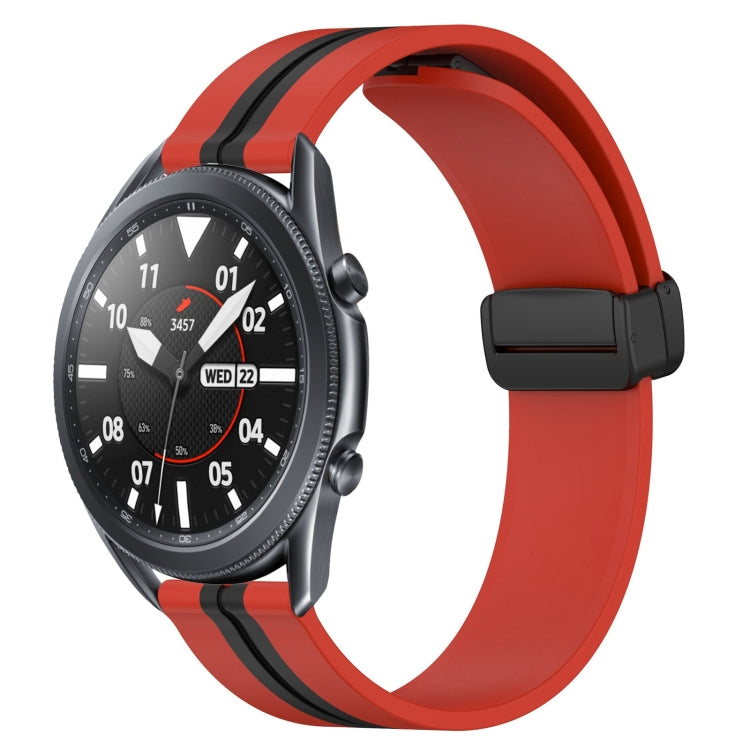 For Samsung Galaxy Watch3 45mm 22mm Folding Magnetic Clasp Silicone Watch Band(Red+Black) by bashfashion