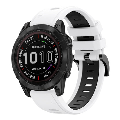 For Garmin Fenix 7 Sapphire Solar 22mm Two-Color Sports Silicone Watch Band(White+Black) by bashfashion