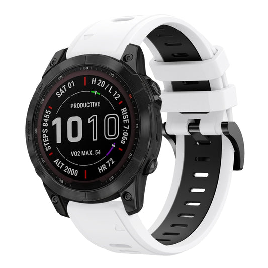 For Garmin Fenix 7 Sapphire Solar 22mm Two-Color Sports Silicone Watch Band(White+Black) by bashfashion