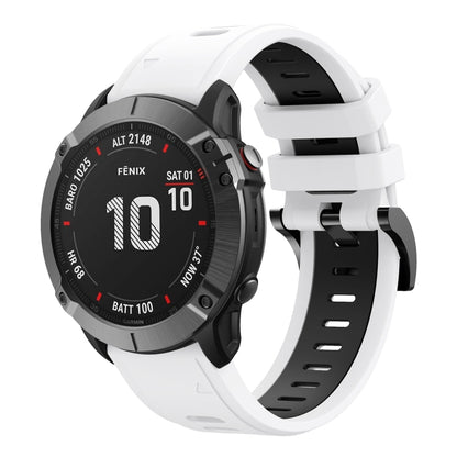 For Garmin Fenix 6 Pro GPS 22mm Two-Color Sports Silicone Watch Band(White+Black) by bashfashion