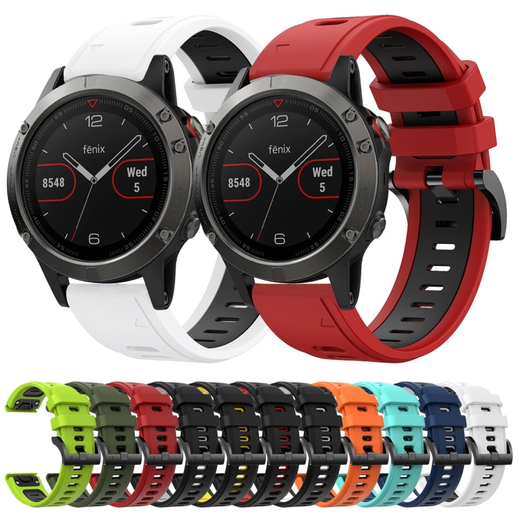 For Garmin Fenix 5 22mm Two-Color Sports Silicone Watch Band(White+Black) by bashfashion