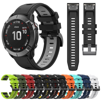 For Garmin Fenix 6X 26mm Two-Color Sports Silicone Watch Band(White+Black) by bashfashion