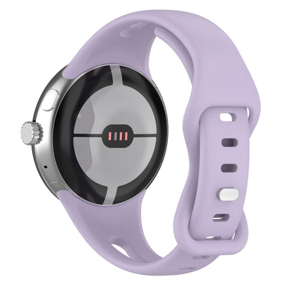 For Google Pixel Watch Water Drop Slimming Butterfly Button Solid Silicone Band(Light Purple) by bashfashion