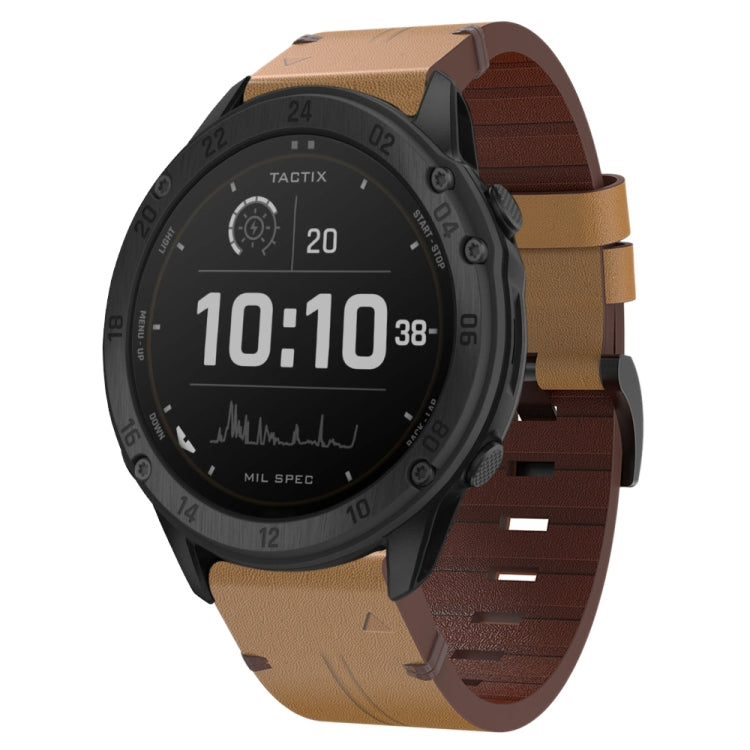 For Garmin Tactix Delta 26mm Leather Steel Buckle Watch Band (Light Brown) by bashfashion