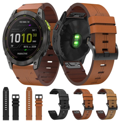 For Garmin Enduro 2 26mm Leather Steel Buckle Watch Band (Light Brown) by bashfashion